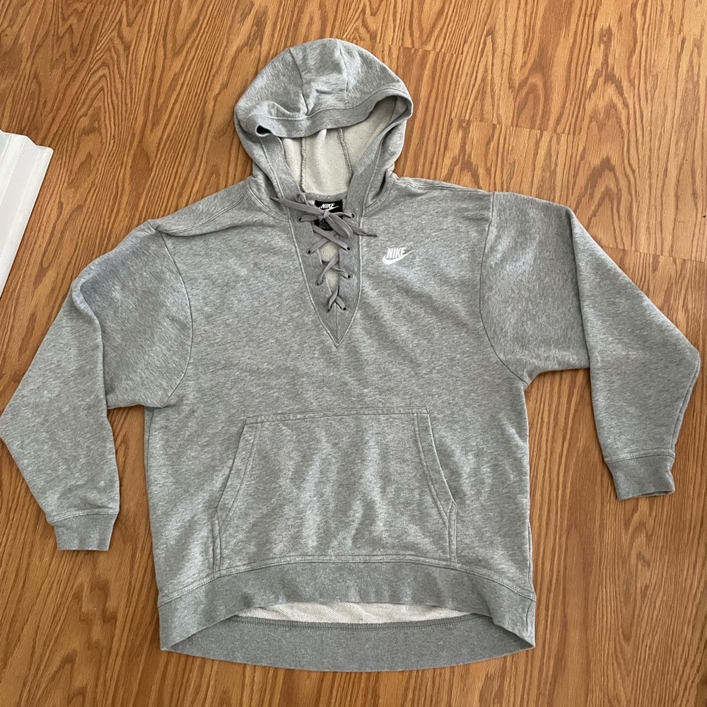 Nike Gray Hoodie with Lace-Up Detail